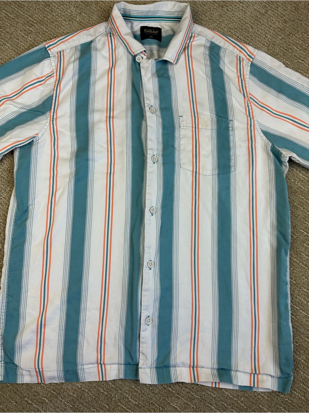 Farwest Striped Shirt Mens L Coastal Grandma Retro Summer Beach Casual Resort